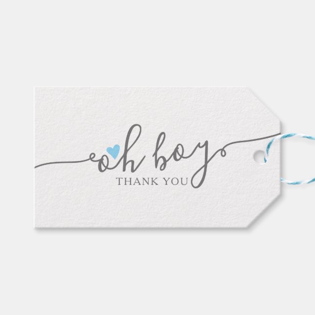 Tack för Blue Heart Boy Baby Shower Presentetikett (Framsidan (Horisontell))