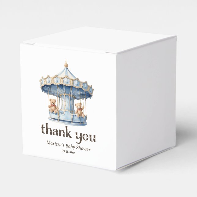 Tack för Blue Nalle Twin Boys Baby Shower Presentaskar (Framsidan Sidan)