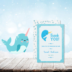 Tack för Blue Narwhal Baby Shower Kort