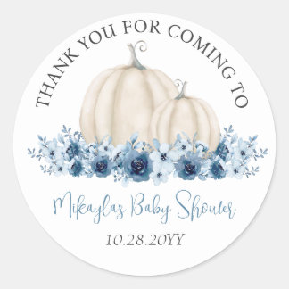 Tack för Blue Pumpkin Fall Baby Shower Runt Klistermärke