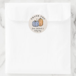 Tack för Blue Pumpkin Fall Baby Shower Runt Klistermärke