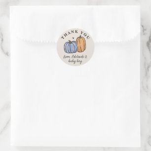 Tack för Blue Pumpkin Fall Baby Shower Runt Klistermärke