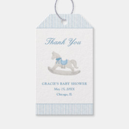 Tack för Blue Rocking Horse Boy Baby Shower Presentetikett