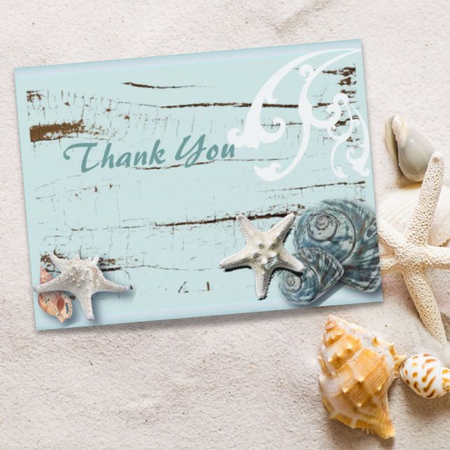 Tack för BLue Seashells Beach Wedding Vykort (BLue Seashells Beach Wedding thank you Postcard)