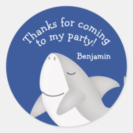 Tack för Blue Shark Birthday Favor Runt Klistermärke