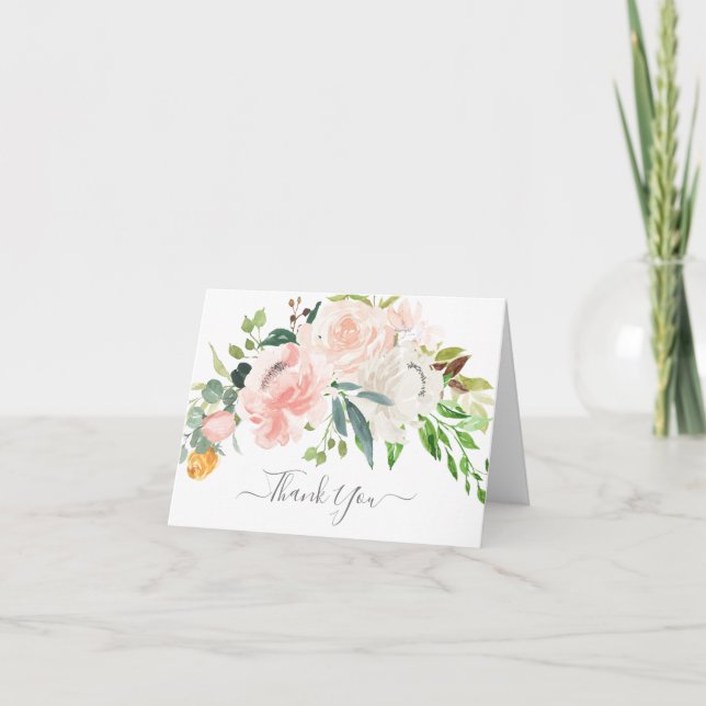 Tack för blush & rosa blommor till baby shower kort (Framsida)