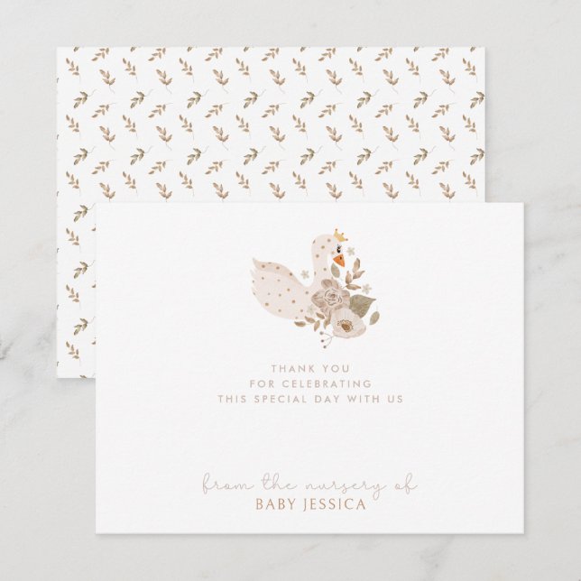Tack för Boho Baby Shower-kortet - Svan & Blommigt Inbjudningar (Fram/baksida)