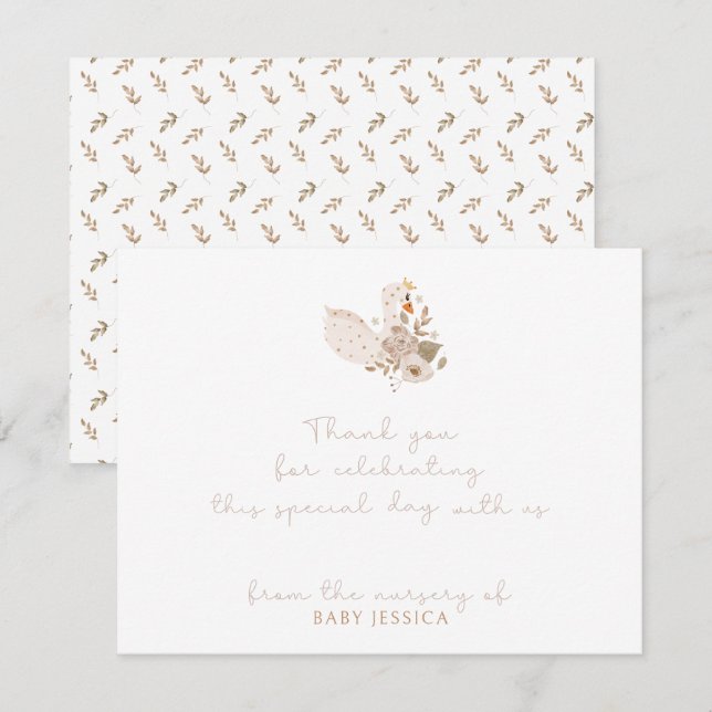Tack för Boho Baby Shower-kortet - Svan & Blommigt Inbjudningar (Fram/baksida)