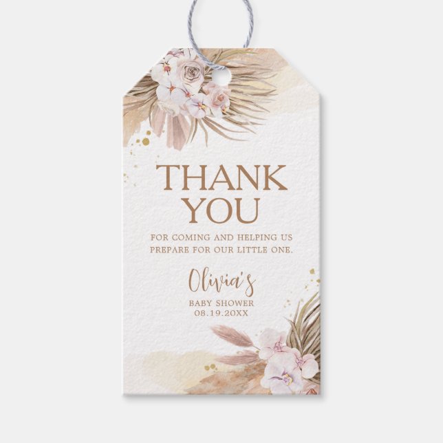 Tack för Boho Pampas Grass Baby Shower Presentetikett (Framsidan)