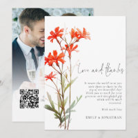 Tack för Boho Red Wildblommor Photo QR Bröllop