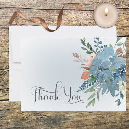 Tack för boho Rust och Blue Blommigt Bröllop Kort