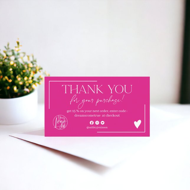 Tack för Boho shock rosa-skriptorder Visitkort (Boho hot pink script order thank you business card)
