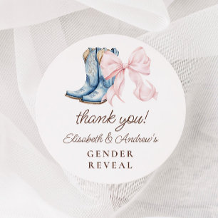Tack för Boots eller Bows Gender Reveal Runt Klistermärke