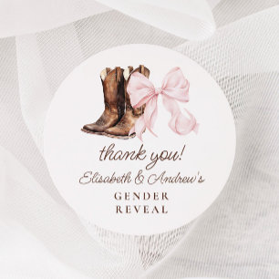Tack för Boots eller Bows Gender Reveal Runt Klistermärke