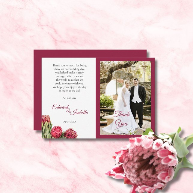 Tack för botaniskt Rosa Protea Blommigt Burgundy P Kort (Skapare uppladdad)