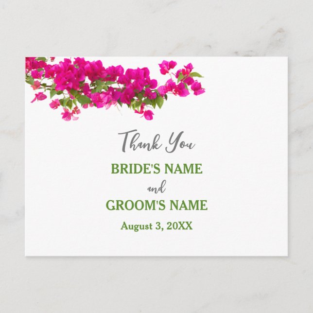 Tack för Bougainvillea tropical grönt fuchsia boke Vykort (Framsida)