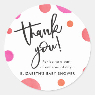 Tack för Bright Modern Polka Dot Baby Shower Runt Klistermärke