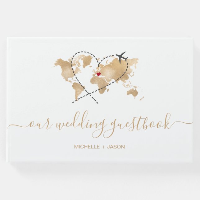 Tack för Bröllop-destinationspass, världskarta Gästböcker (Framsida)