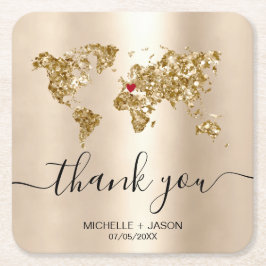 Tack för Bröllop-destinationspass, världskarta Underlägg Papper Kvadrat
