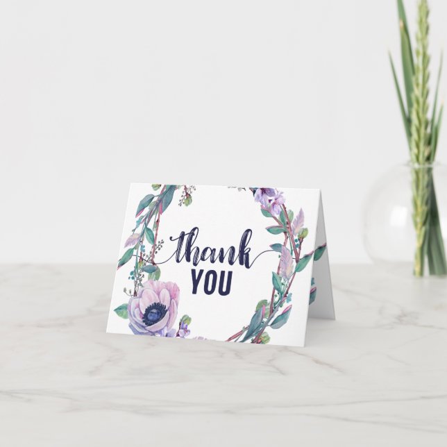 Tack för bröllop för Boho fjäder- & blommigtkran Kort (Framsida)