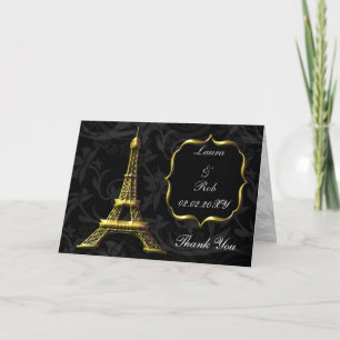 Tack för bröllop för guld- Eiffel torn franskt Kort