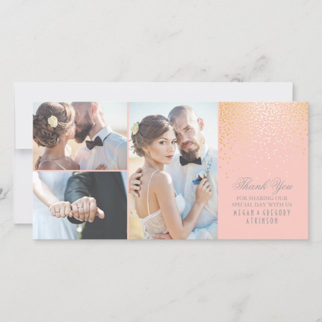 Tack för bröllop för guld- konfettiglamour rosa (Framsida)