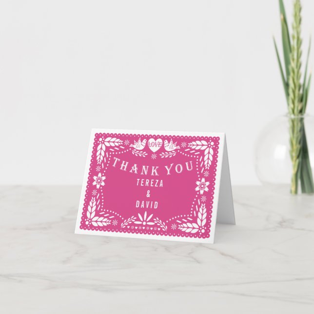 Tack för bröllop för Papel picadolove birds rosa Kort (Framsida)