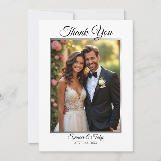 Tack för Bröllop-foto-tackkort | Silver Gräns (Framsida)