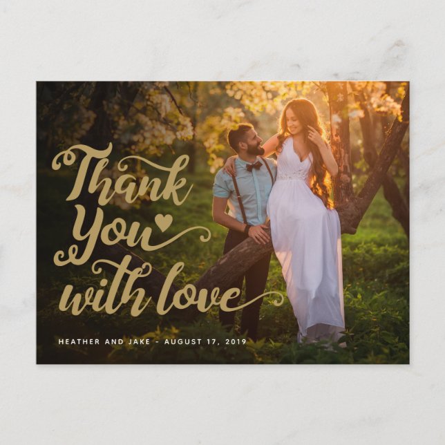 Tack för bröllop | Guldskrift på foto Vykort (Framsida)