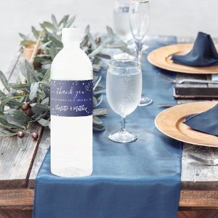 Tack för bröllop-marinens blå silver-gnistor vattenflaskor etikett