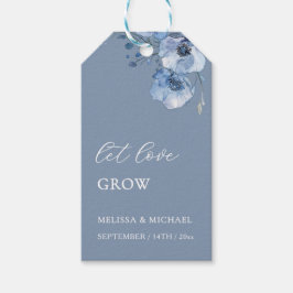 Tack för bröllop med blå akvarellblommor presentetikett