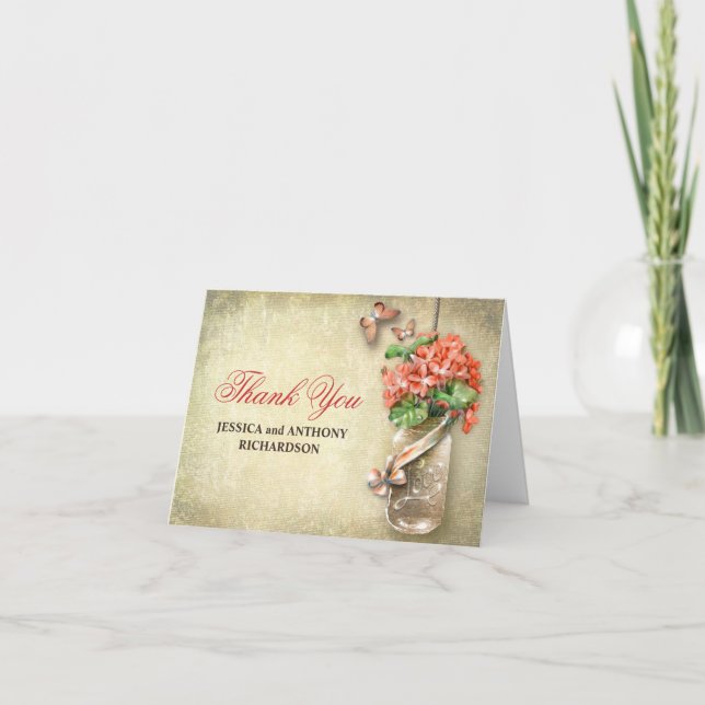 tack för bröllop murar kruka rustik design kort (Framsida)