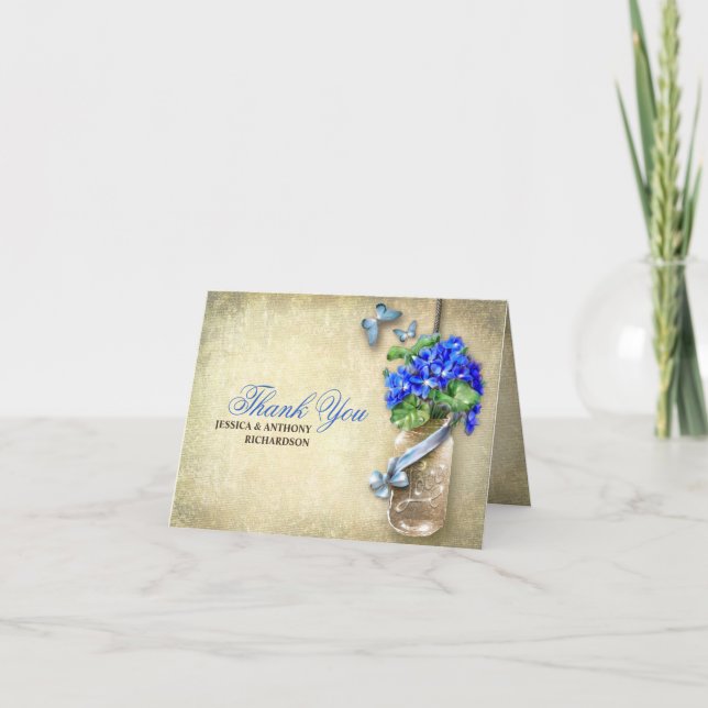 tack för bröllop murar krukor burlap design kort (Framsida)