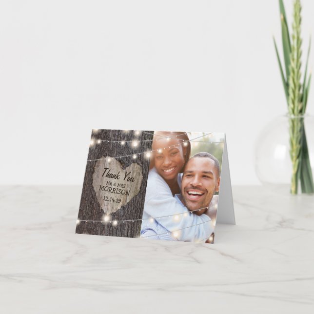 Tack för bröllop - Träd med snidat hjärta Kort (Framsida)