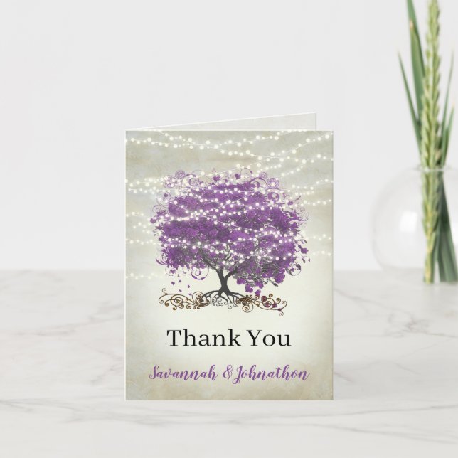 Tack för bröllopet från Purple Heart Leaf Tree Kort (Framsida)