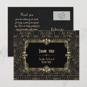 Tack för bröllopet i Charm Gold Black Great Gatsby Vykort