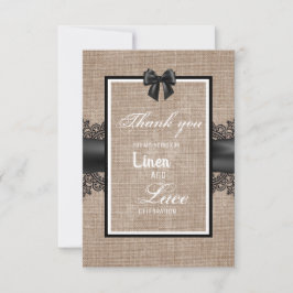 Tack för bröllopsceremoni i jute, linne och spets kort