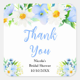 Tack för Bröllopsdusch Förgätmigej Blommor Fyrkantigt Klistermärke