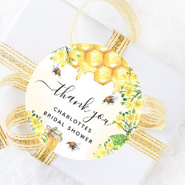 Tack för bröllopsdusch i gul blomsterstil runt klistermärke