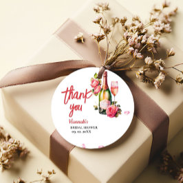 Tack för bröllopsdusch med blommor och Prosecco Gåvor Etiketter
