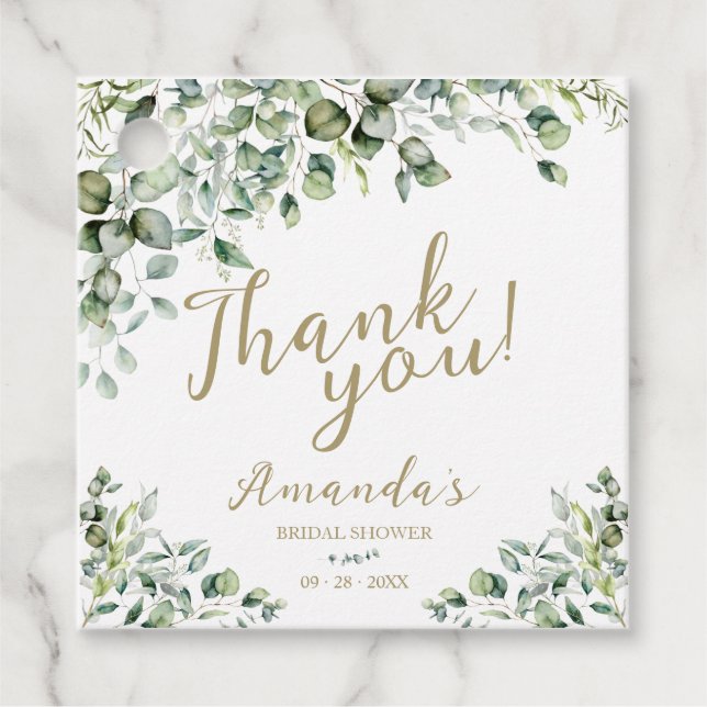 Tack för bröllopsdusch med grönska gåvor etiketter (Framsida)