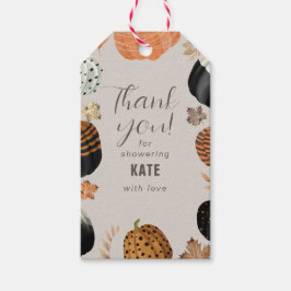 Tack för bröllopsdusch med höstfärgade pumpamålnin presentetikett
