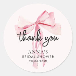 Tack för bröllopsdusch med rosa band runt klistermärke