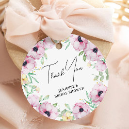 Tack för bröllopsdusch med rosa blommig Anemone Gåvor Etiketter