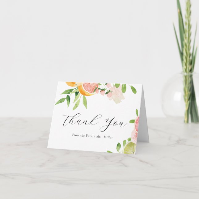 Tack för bröllopsdusch med rosa citrus kort (Framsida)