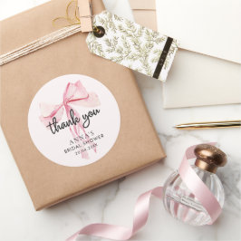 Tack för bröllopsdusch med rosa slinga runt klistermärke