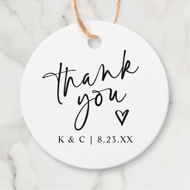 Tack för bröllopsfavoriter Modern Heart Gåvor Etiketter (Framsida)