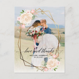 Tack för bröllopsgåva i guldgeoramar med persikofo vykort