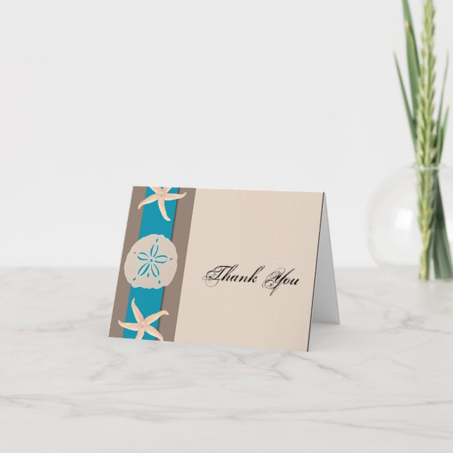 Tack för brunt- och turkossjöstjärnabröllop kort (Framsida)
