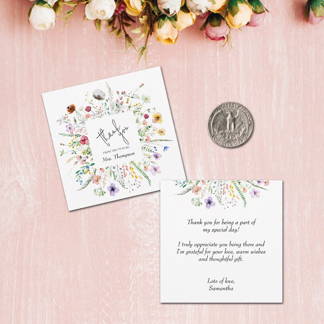 Tack för budget för Möhippa av Wildblomma Anteckningskort (SMALL 2.5" x 2.5" Wildflower Bridal Shower Budget Flat Thank You Note Cards)